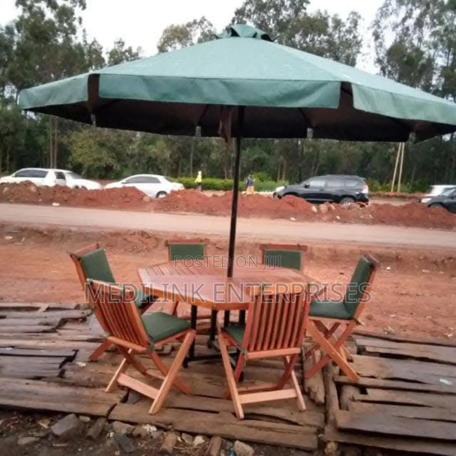 Mahogany Foldable Chairs 6-Seater Garden Outdoor Umbrella Shades