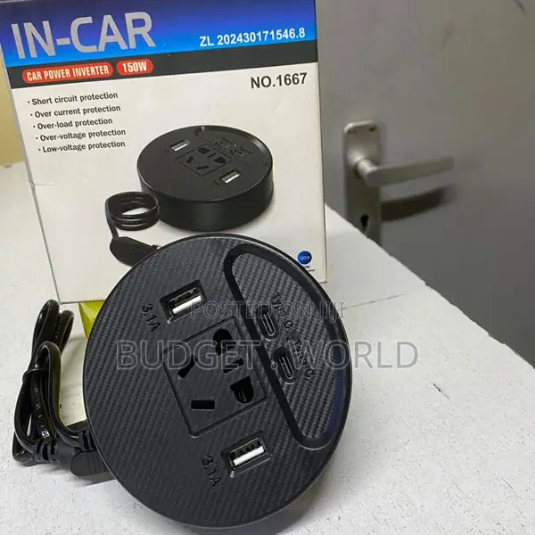 Compact Design Extension -Dual Dc12v/24vto Ac 220v2 2 Type-C 1sockets
