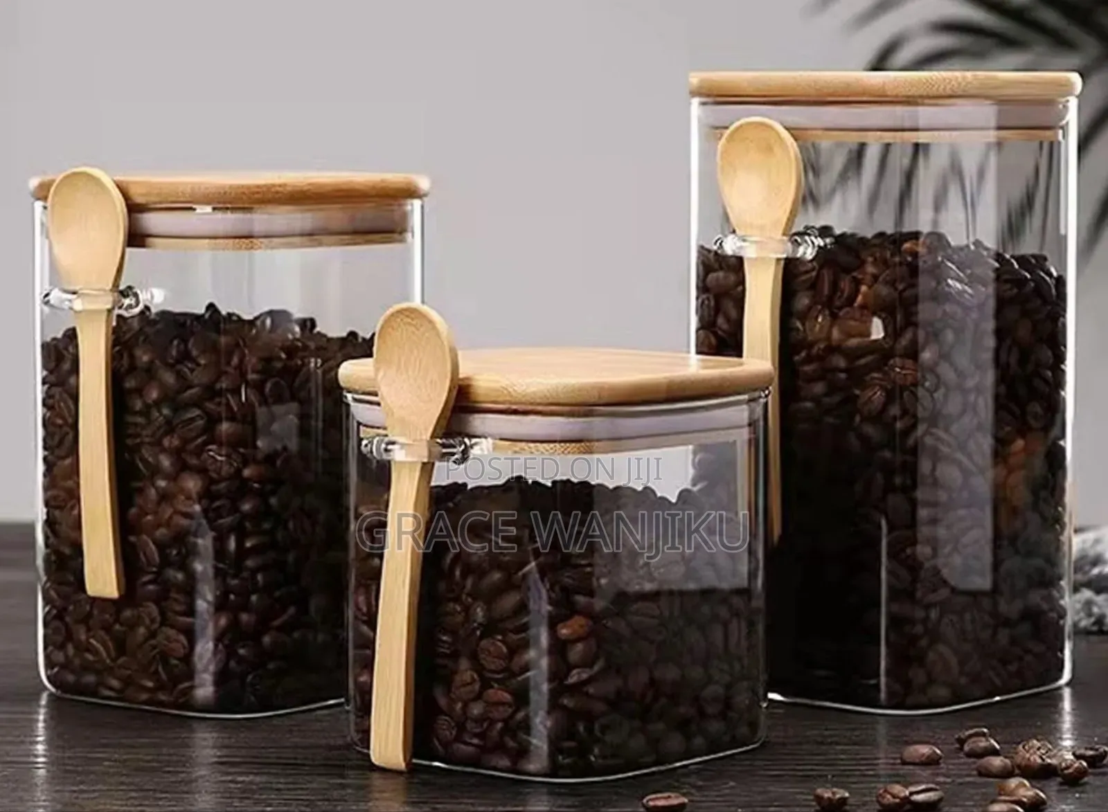 Glass Container Bamboo Spoon and Airtight Bamboo Lid