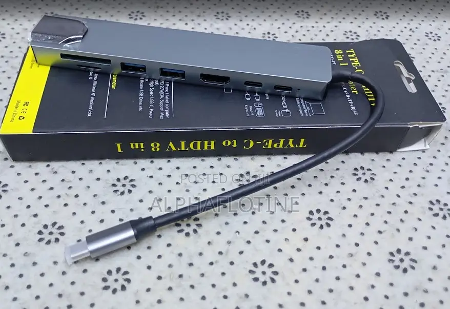 Silver 8 in 1 Type C USB Hub
