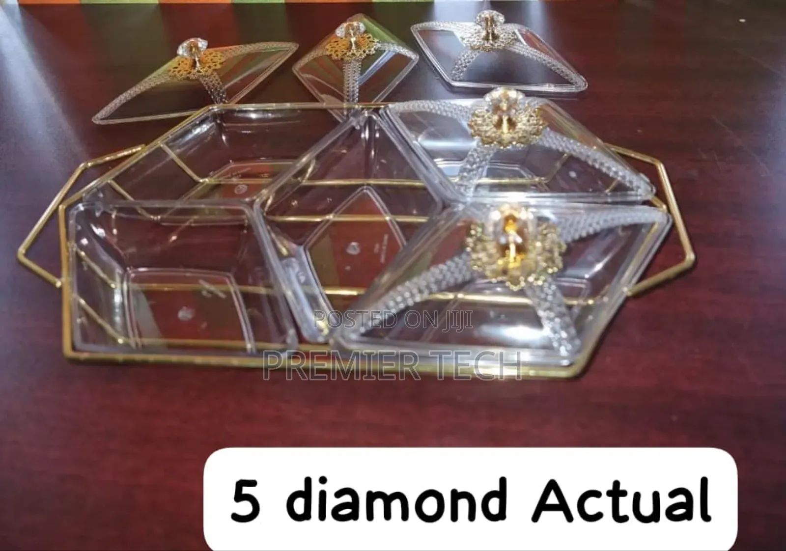 Diamond Shaped Acrylic Dish on Metallic Golden Frame