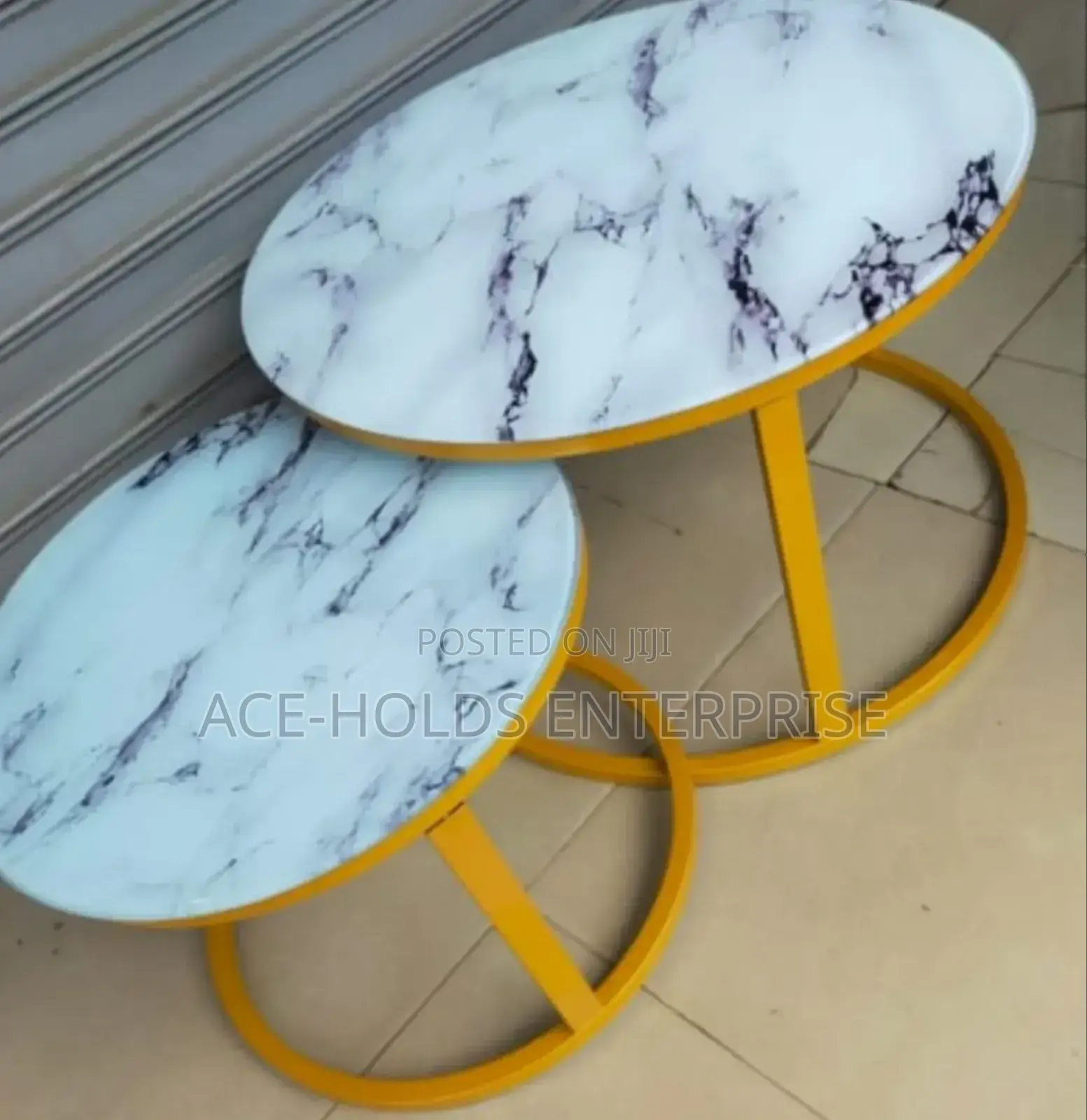 2 in 1 Marble Nesting Coffee Table (Glass Effect) - White