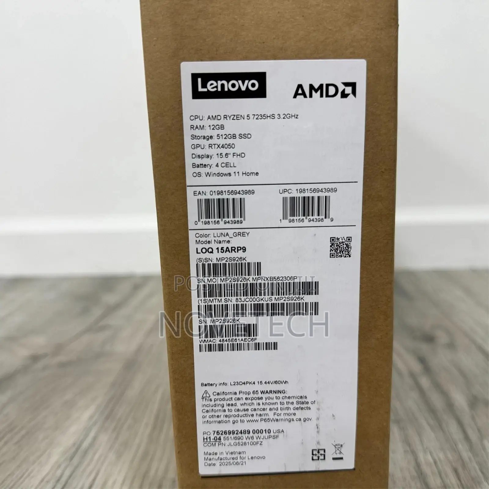 New Laptop Lenovo LOQ 15ARP9 16GB AMD Ryzen 5 SSD 512GB