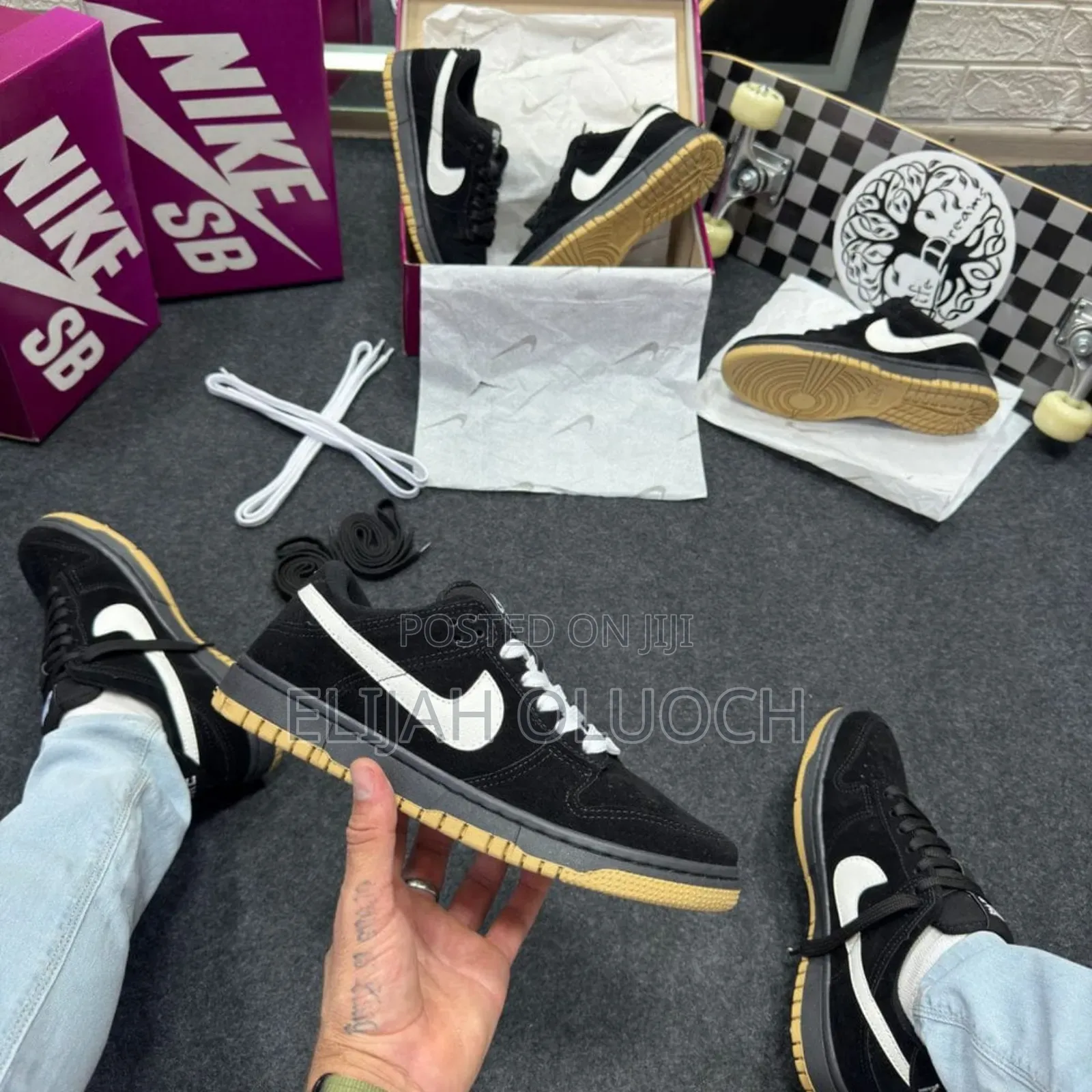 Nike Sb Dunk Low Pro in a Black, White, and Gum