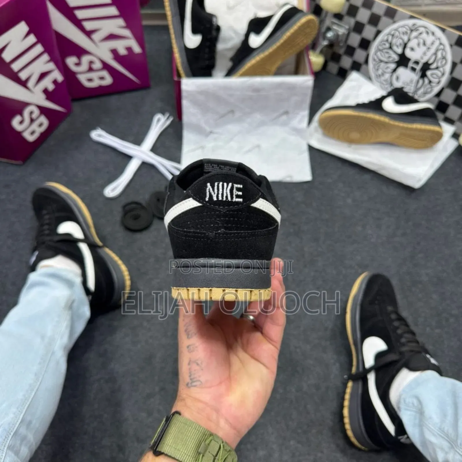 Nike Sb Dunk Low Pro in a Black, White, and Gum