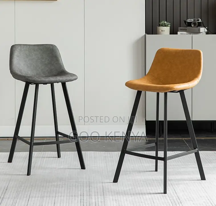 Home Bar Stool; High-Back Black Metal Counter Height Bar Stool