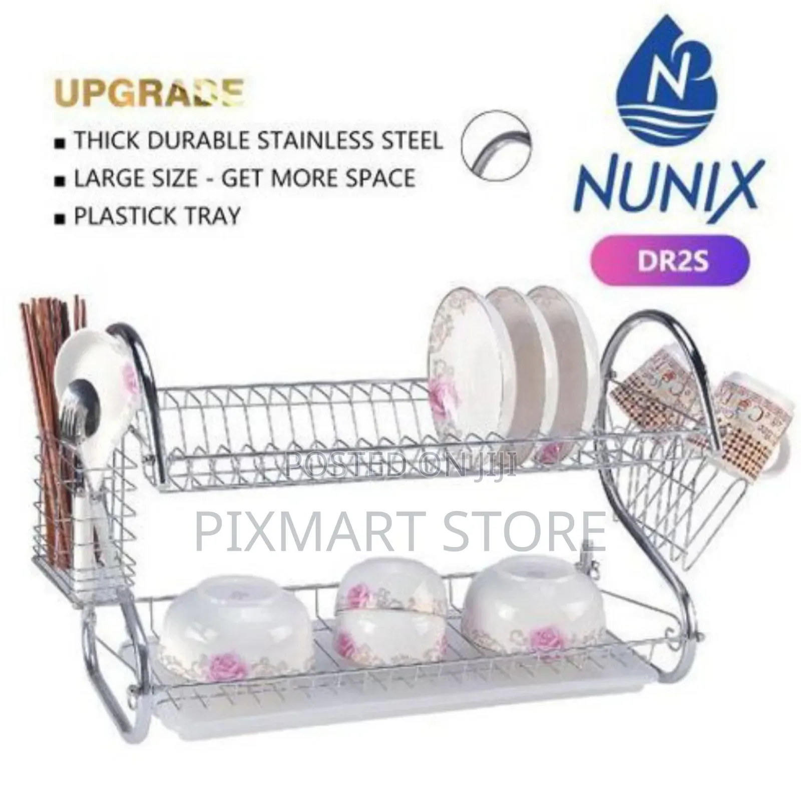 Nunix 2-Tier Stainless Steel Kitchen Utensil Dish Drying Rack