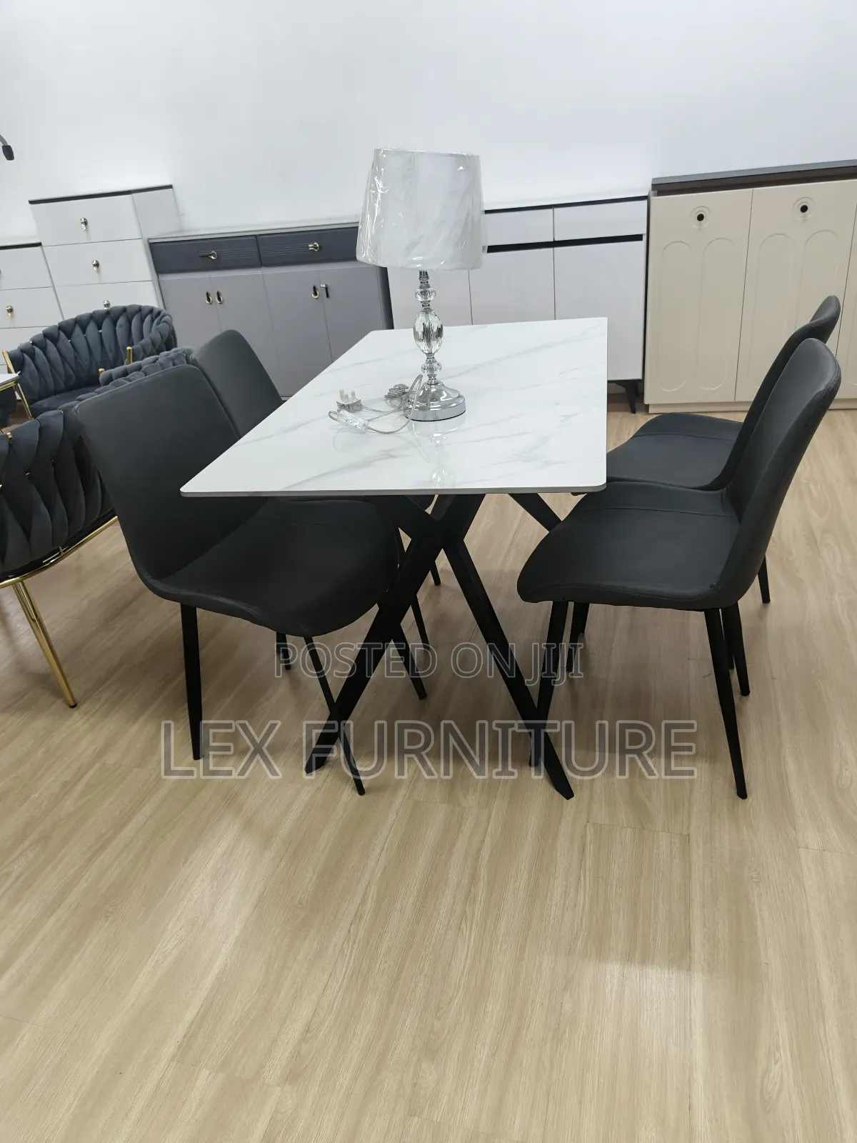 Black Padded 4chairs Plus Dinning Table Set