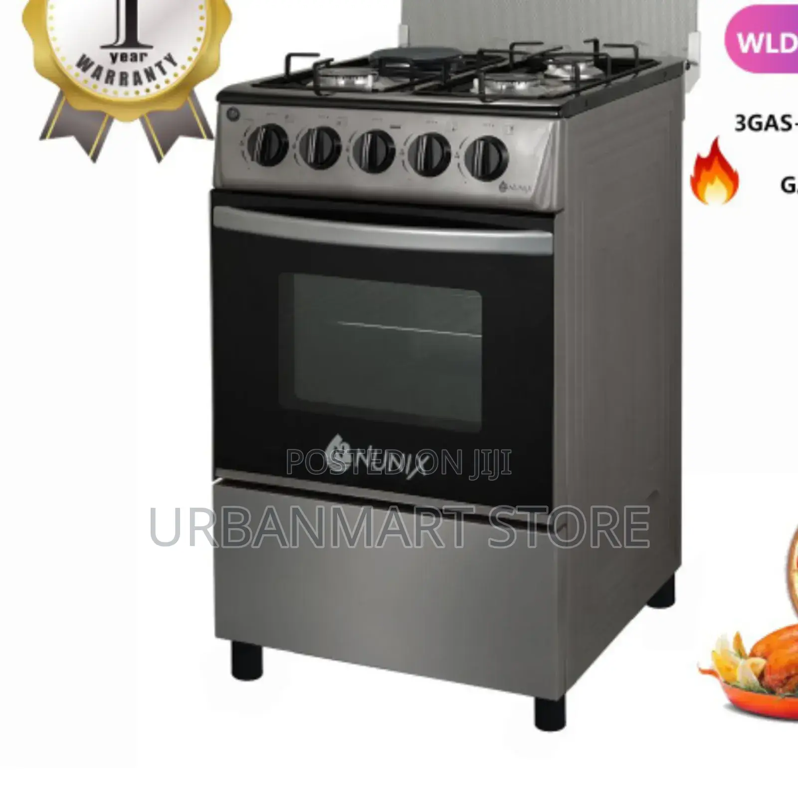 50x55cm Nunix 3+1 Gas Cooker Oven – Modern Standing Design