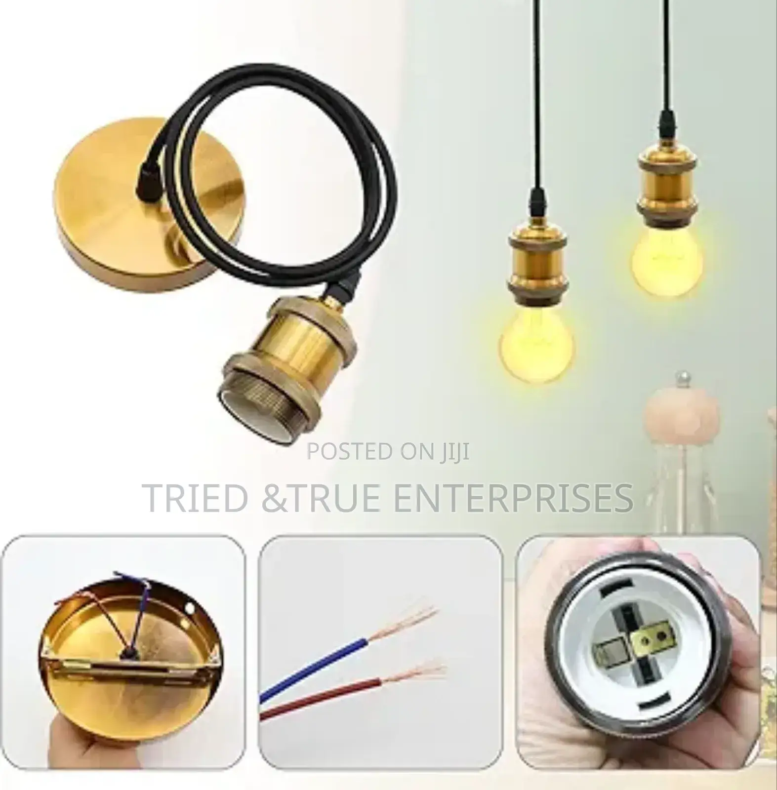 Vintage Pendant Light Fitting With Lamp Holder Black Flex Cable Jk8
