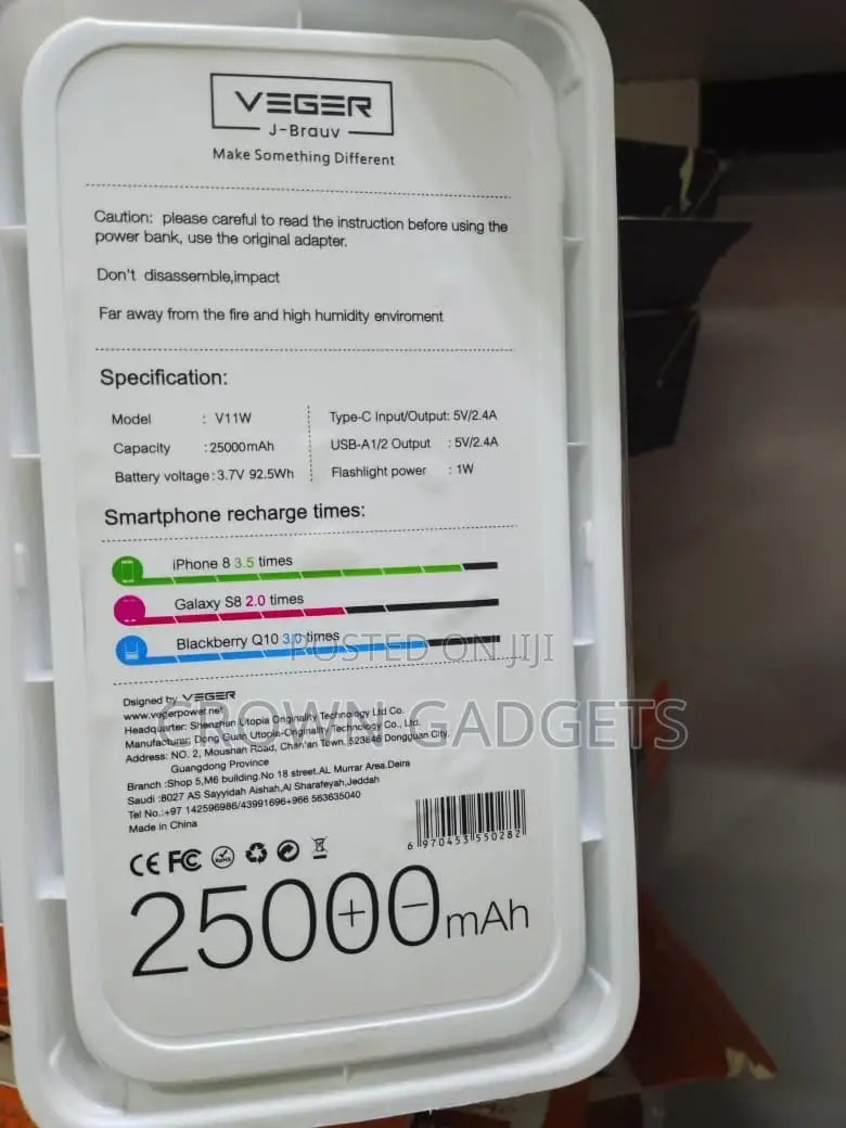 Veger V11w 25,000mah Portable Power Bank Dual Usb