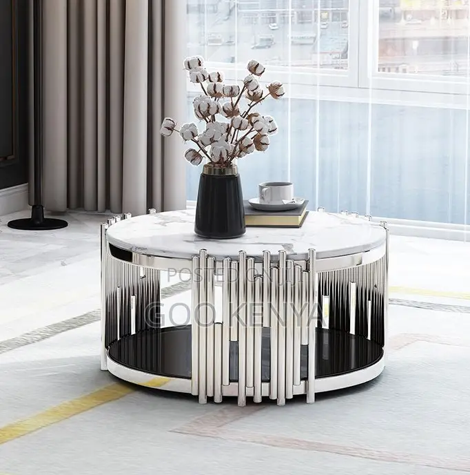 Home Table; Gold Metal Frame Black Tempered Glass Coffee Table