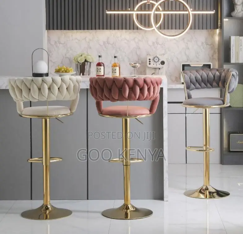 Home Bar Stool; High-End Velvet Adjustable Boutique Swivel Bar Chair