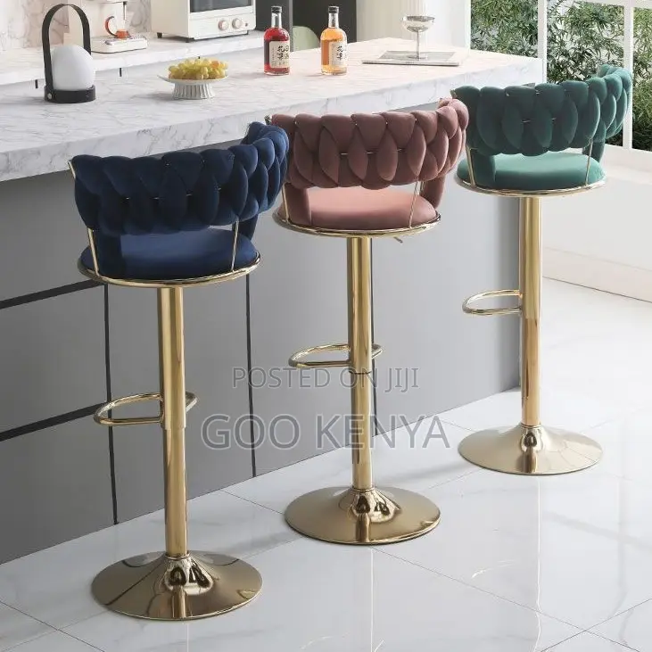 Home Bar Stool; High-End Velvet Adjustable Boutique Swivel Bar Chair