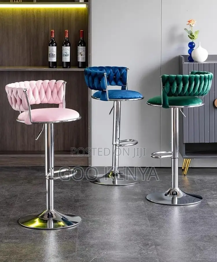 Home Counter Chair; Commercial-Grade Adjustable Swivel Velvet Bar Seat