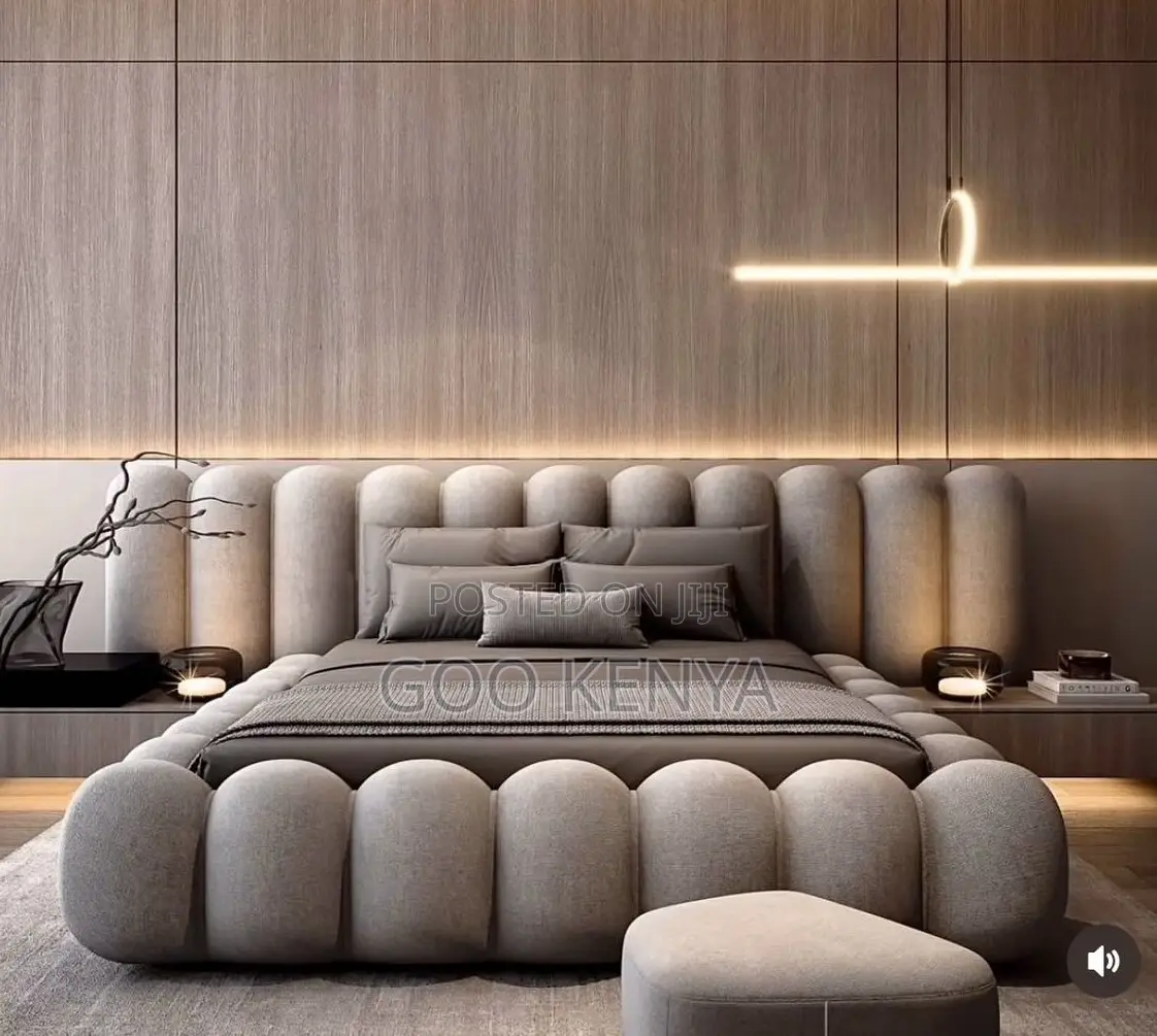 Home Bed;Bedroom Furniture Fabric Bed and Soft Padded Tufted Headboard