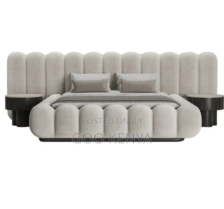 Home Bed;Bedroom Furniture Fabric Bed and Soft Padded Tufted Headboard