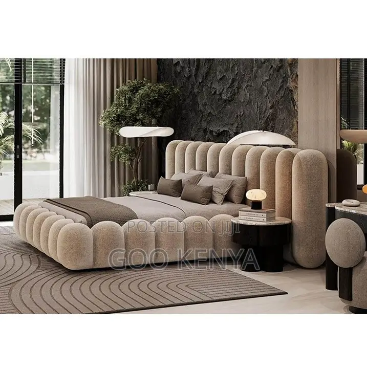Home Bed;Bedroom Furniture Fabric Bed and Soft Padded Tufted Headboard