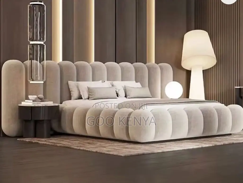 Home Bed;Bedroom Furniture Fabric Bed and Soft Padded Tufted Headboard
