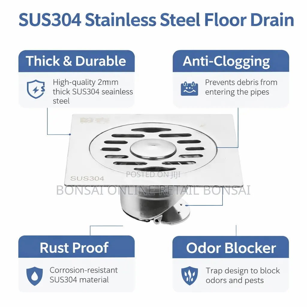 Sus304 Stainless Steel Floor Drain 12×12cm – Anti-Clog, Rust-Proof