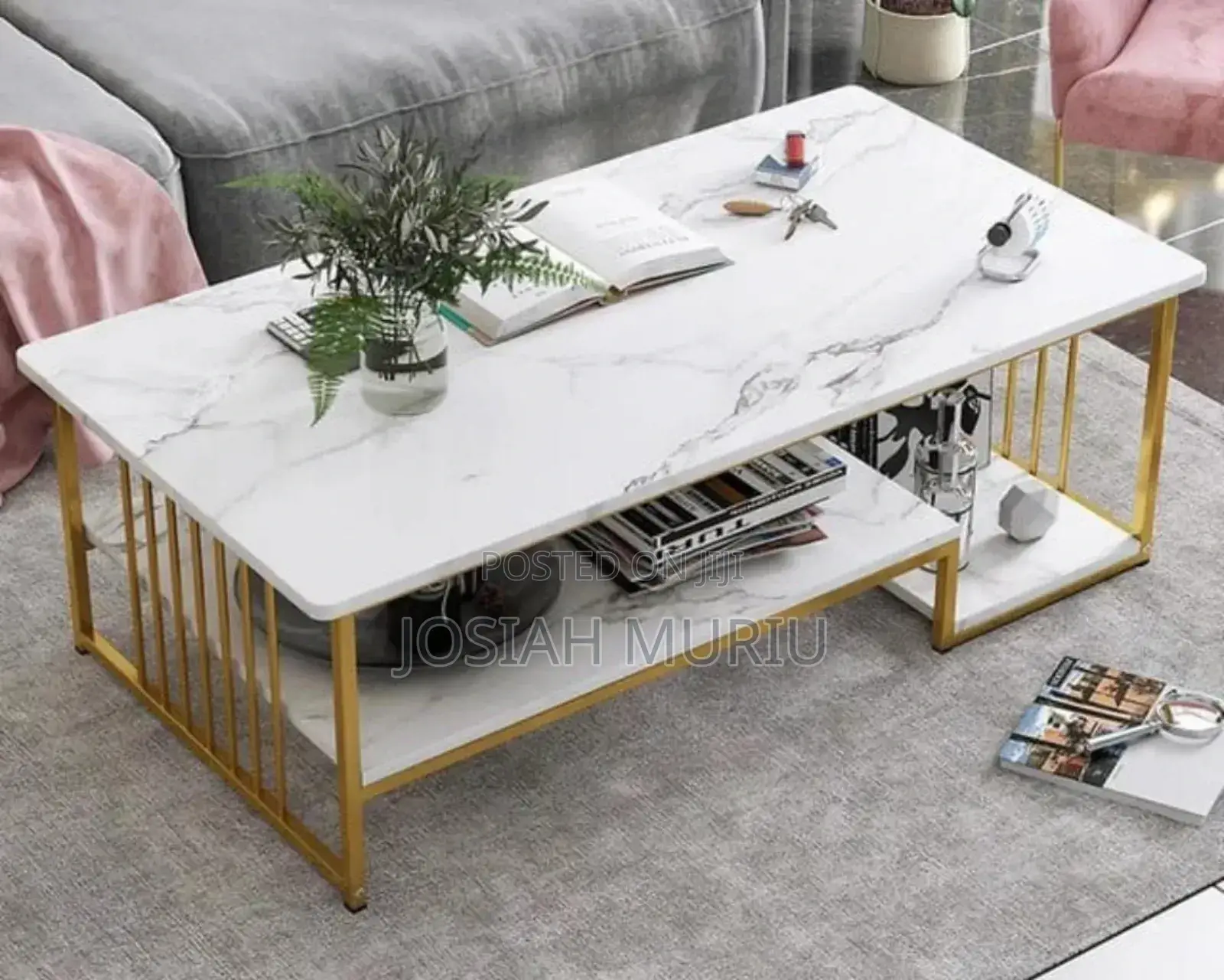 Wooden Marble Effect Coffee Table