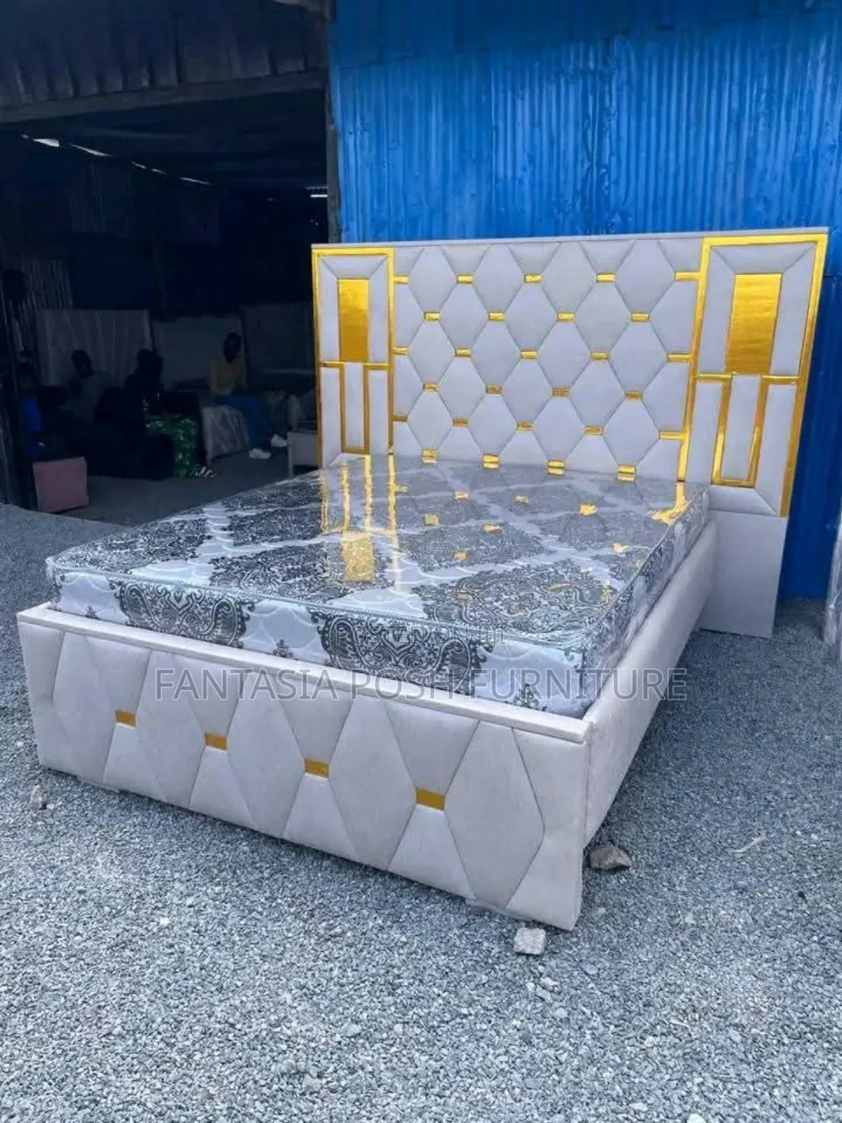 5x6 White Chester Bed With Gold Accents