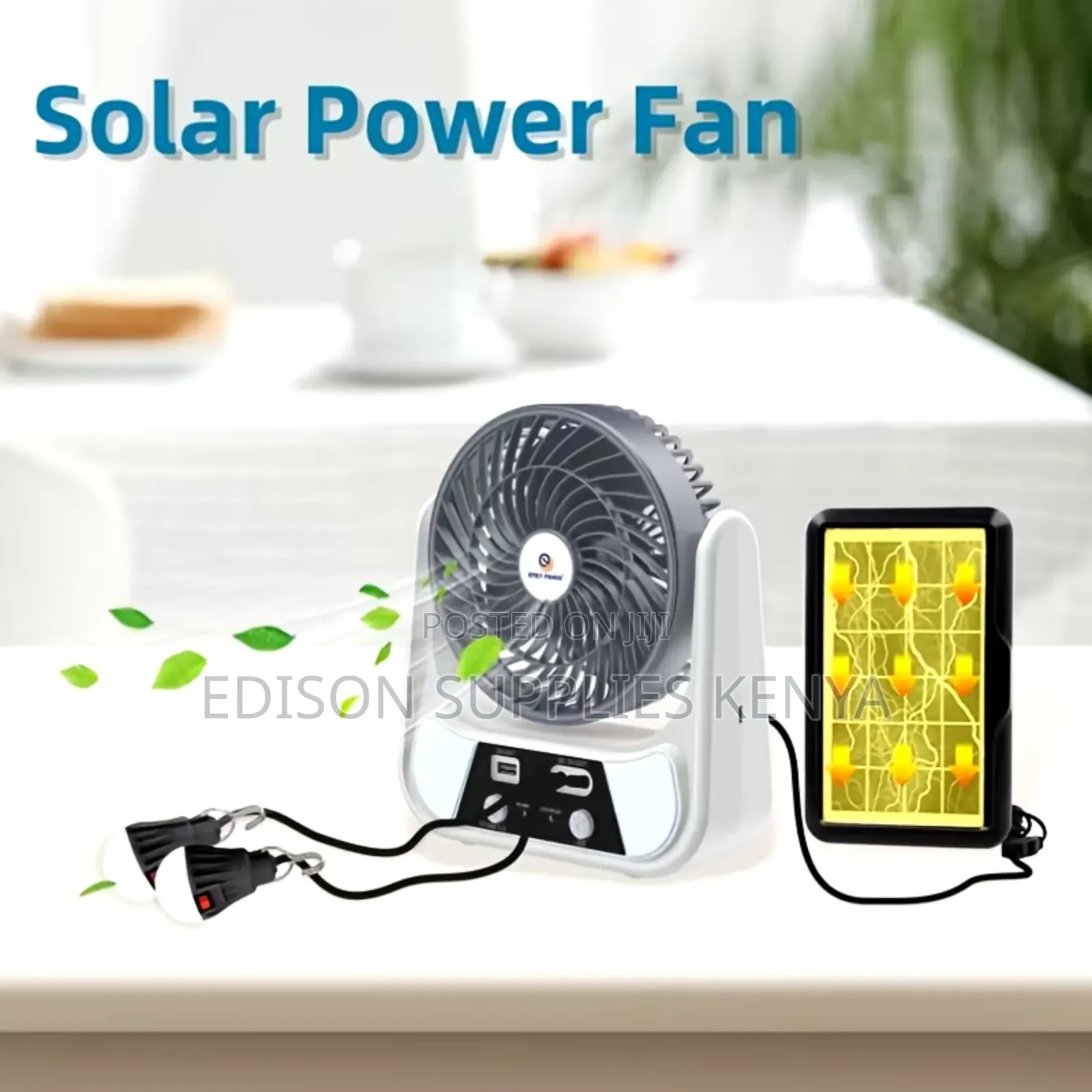 Solar Fan + Usb Rechargeable Desk Fans With Solar Panel With 2 Bulbs
