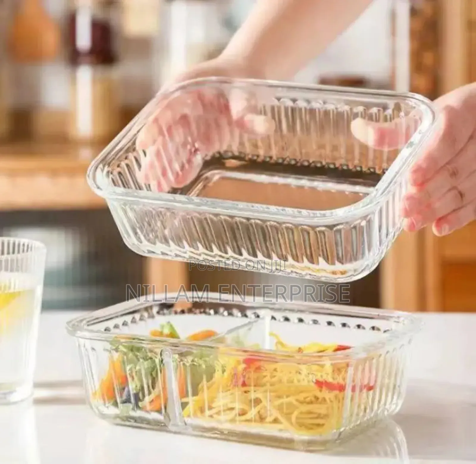 *3pcs Borosilicate Glass Ribbed Food Storage Containers With Lids
