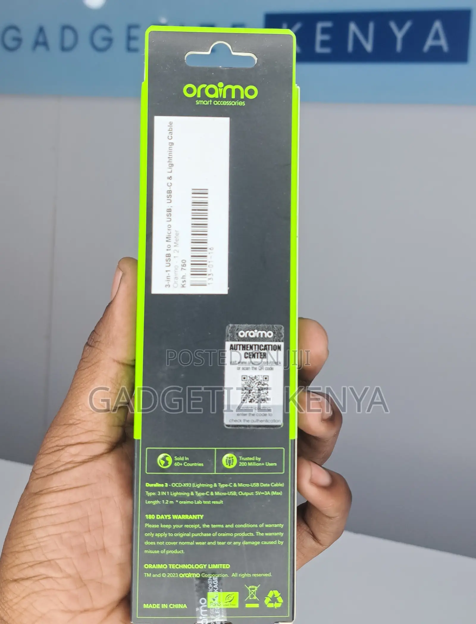 Oraimo 3-in-1 Usb to Micro Usb; Usb-C Lightning Cable (Ocd-X93)