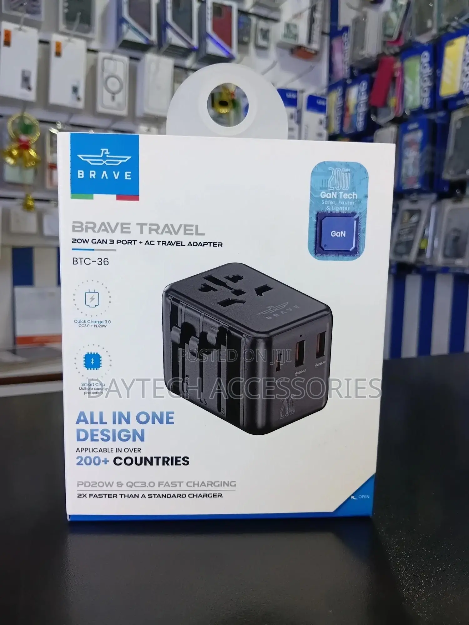 This Is a Brave Travel 20w Gan 3-Port Ac Travel Adapter (Model BTC-36)