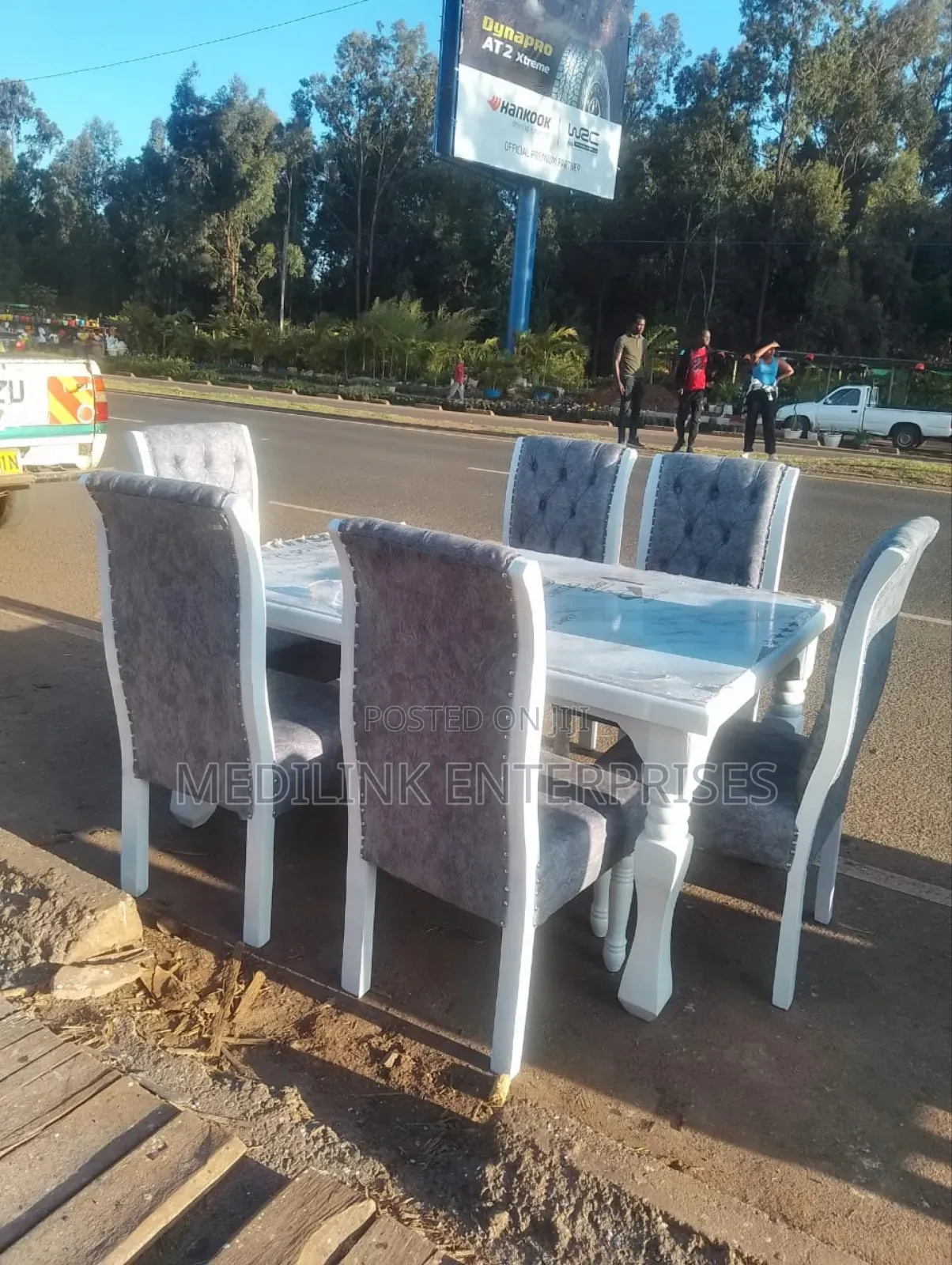 Wooden Whitish 6-Seater Dinning Table Set