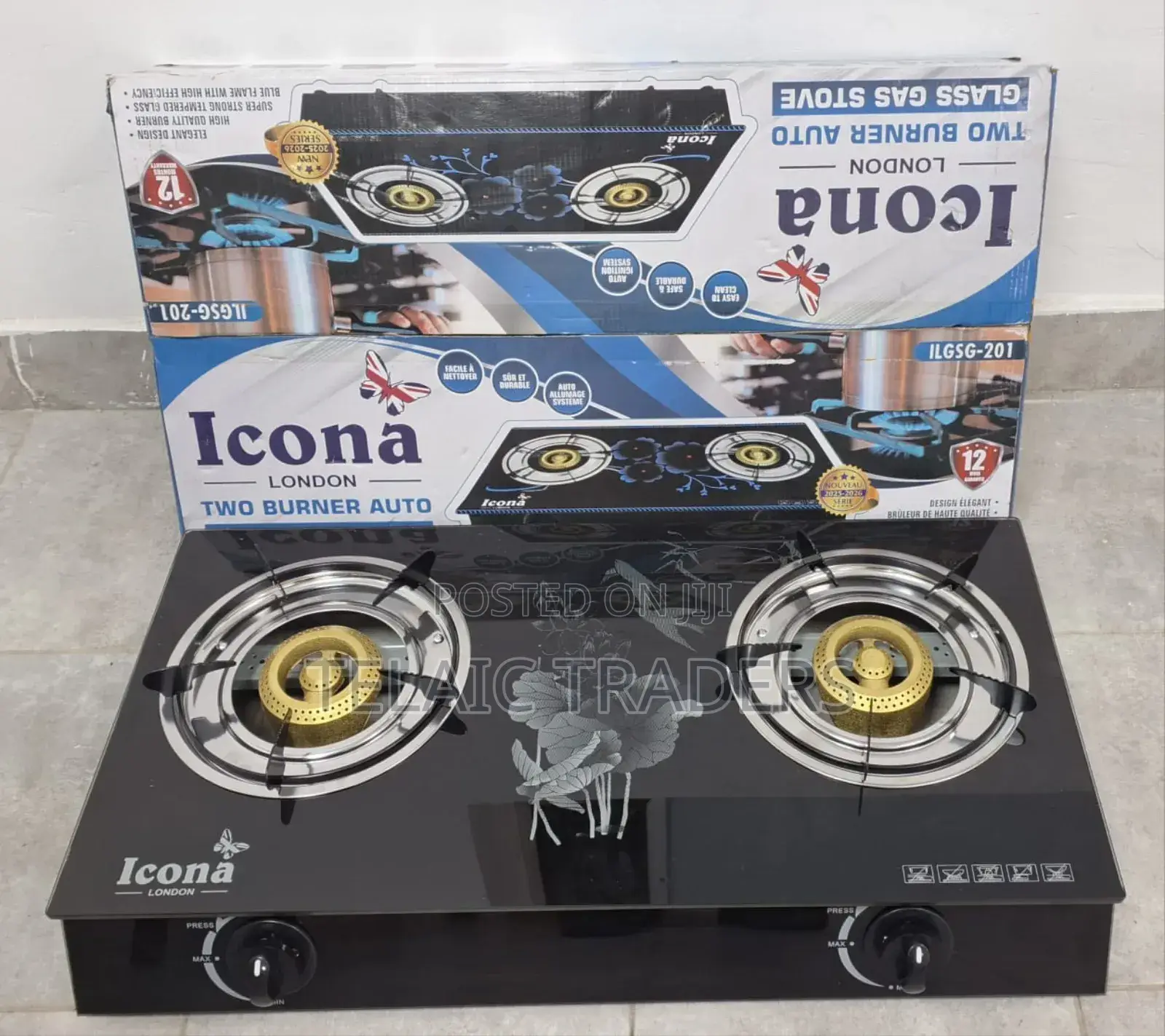 Icona 2 Burner Gas Stove Glass Top Cooker