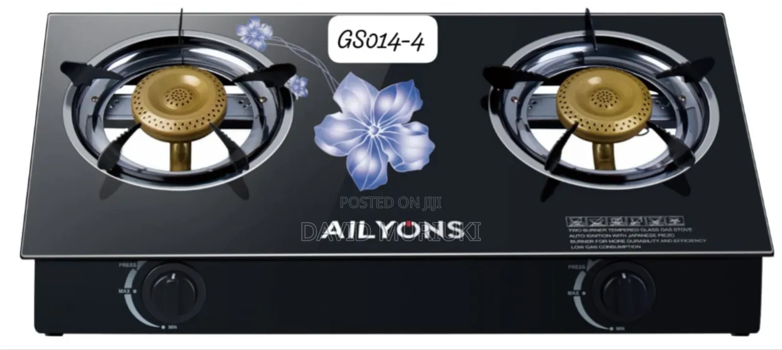 The Ailyons Glass Table Top 2burner Black