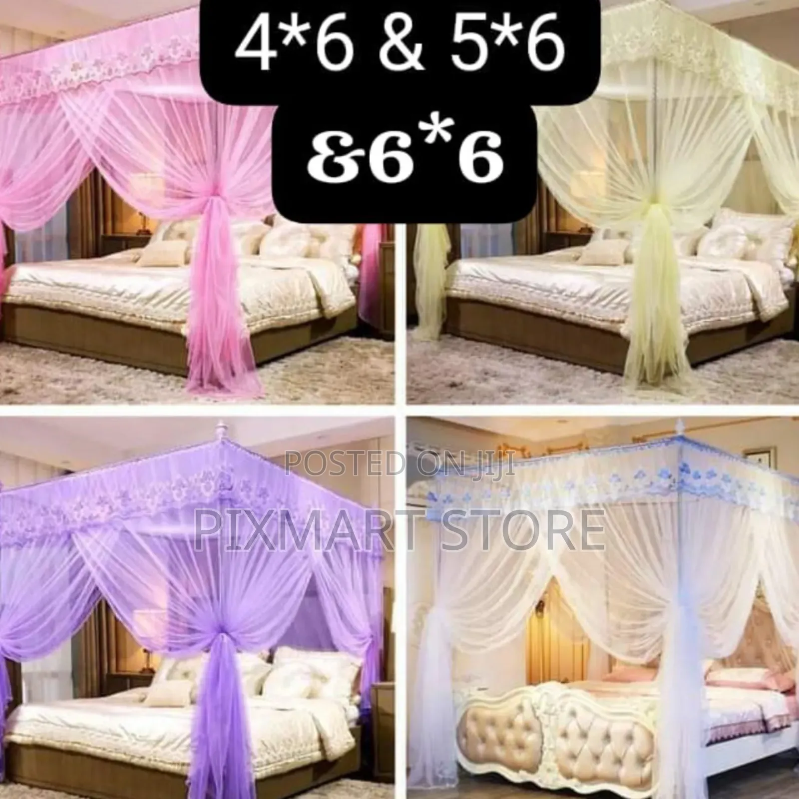Elegant 4 Stand Rail Bed Mosquito Net – Pink Purple Cream Colors