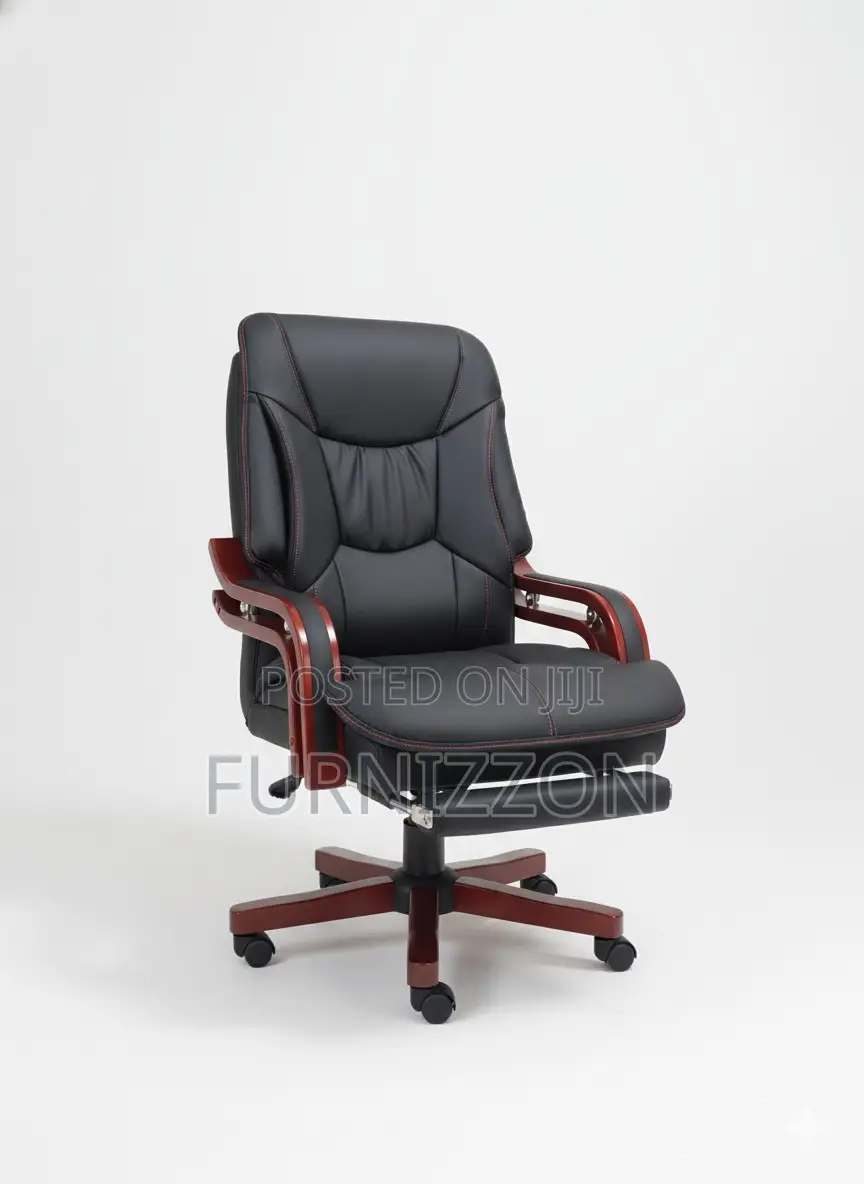 Executive Height Adjustable Black High-Back Leather Office Chair
