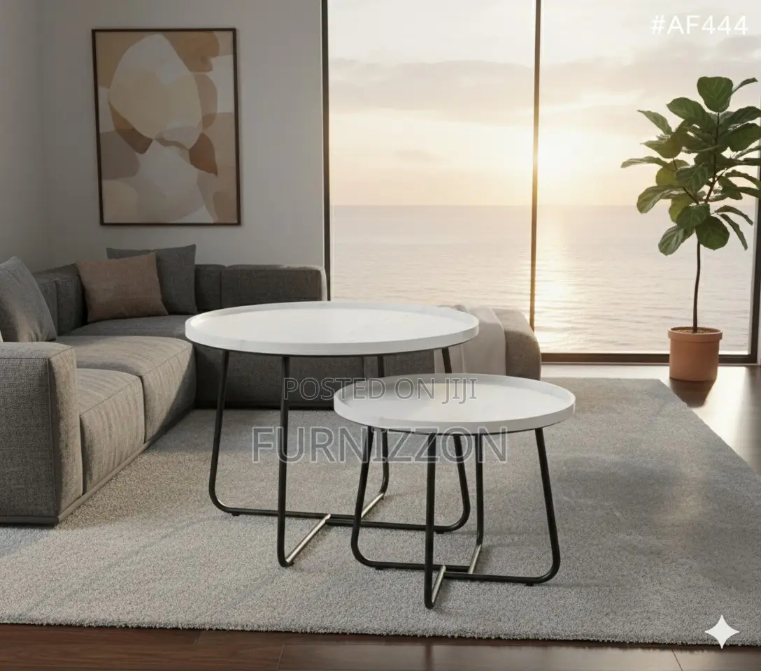 Stylish White Metal Tea Tables – Set of Two