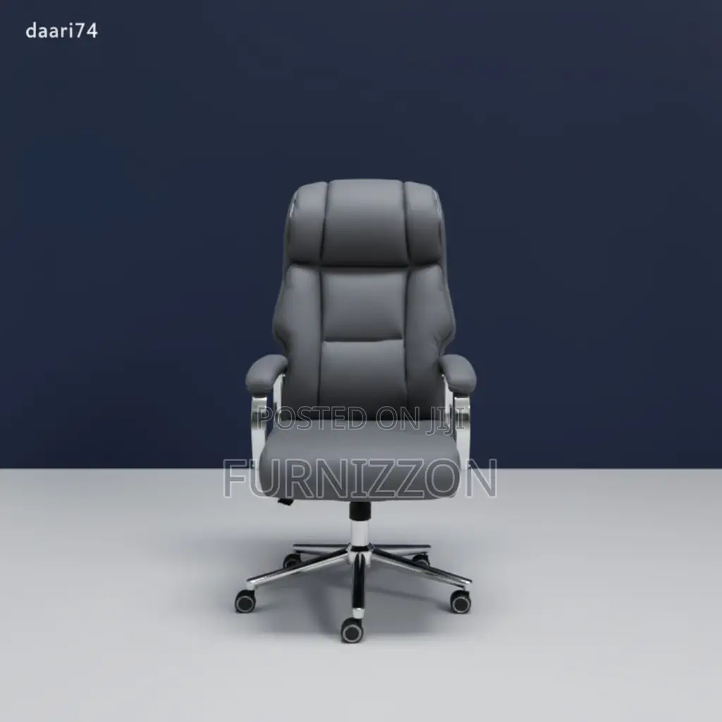 Modern High-Back Executive Chair Grey Leather Padded