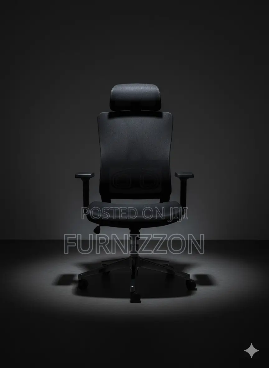 Height Adjustable Black High-Back Mesh Chair With Swivel and Headrest