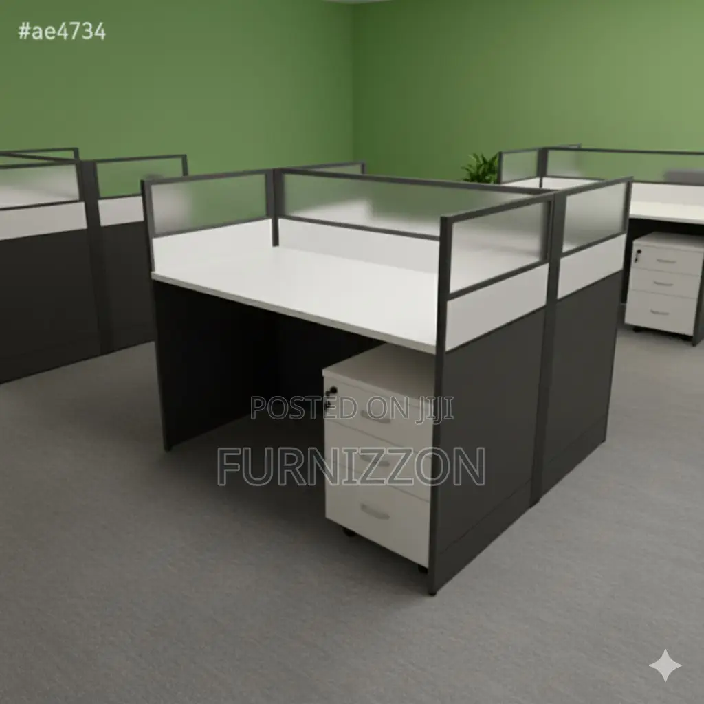 2. 2-Person Office Workstation With Wooden Top Glass Partition