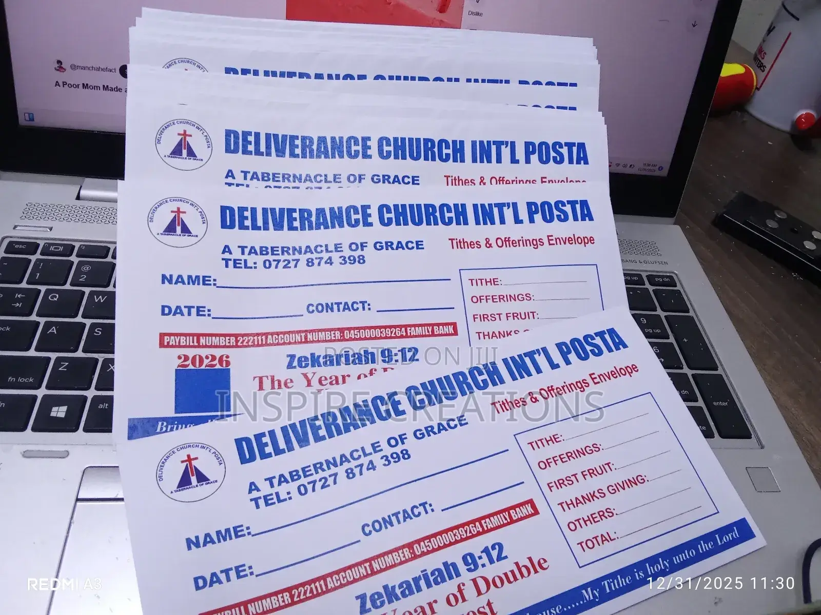 2026 Tithes Envelopes Printing