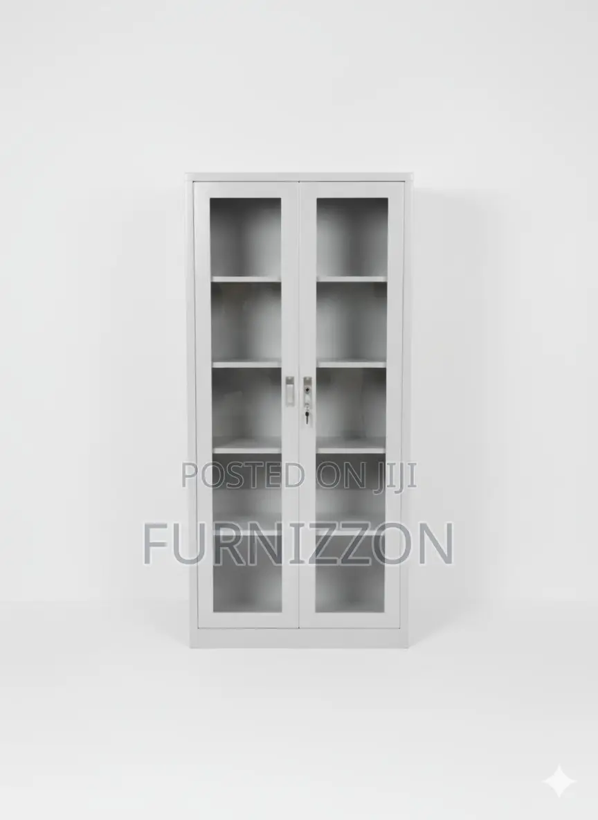 Modern Metallic Two-Door Glass Office Storage Cabinet