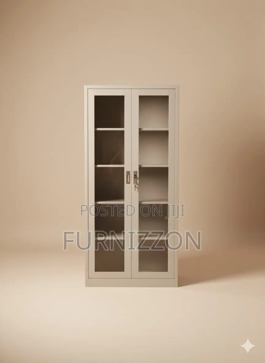 Durable Metallic Two-Door Glass Office Cabinet
