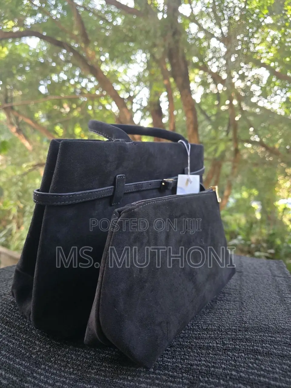 2 in 1 Manu Atelier Le Cambon 40 Tote Bag in Black Suede.
