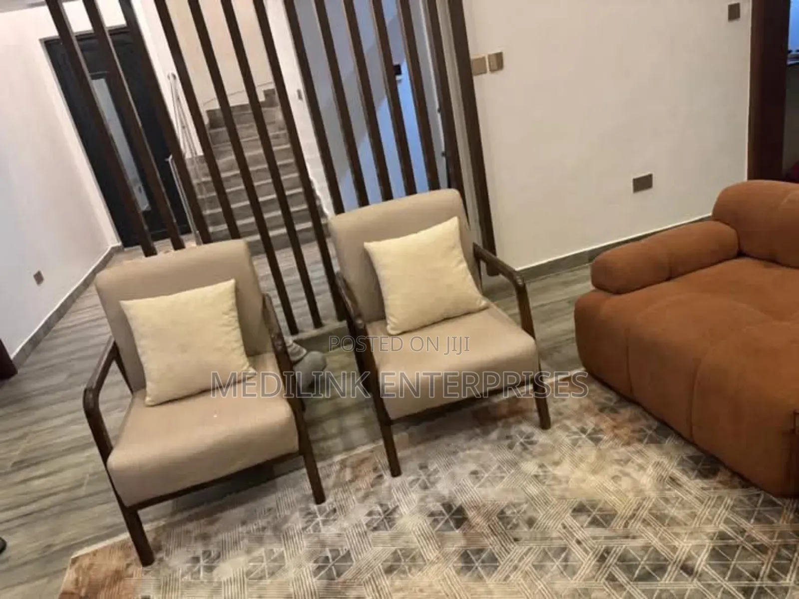 Walnut Wooden Upholstered Interior Armchirs