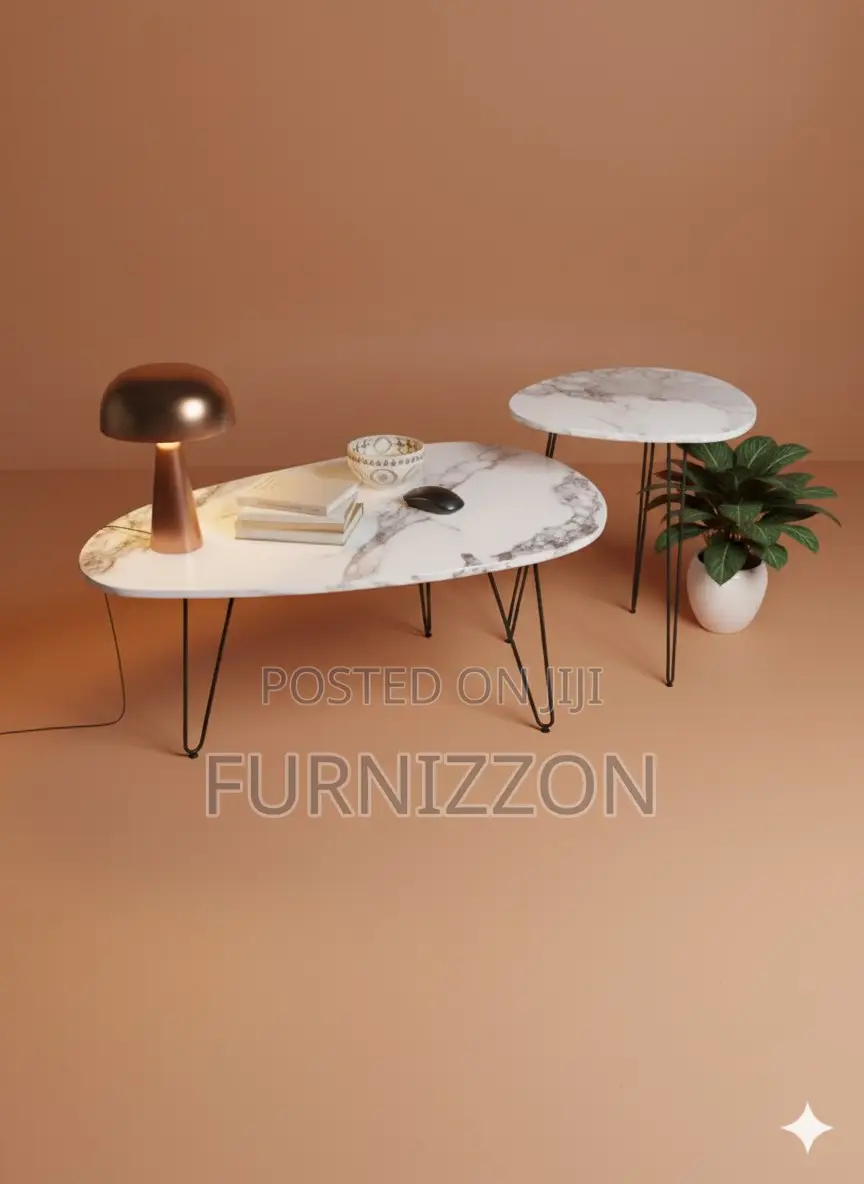 Elegant Marble Tea Table With Italian Design and Metallic Base