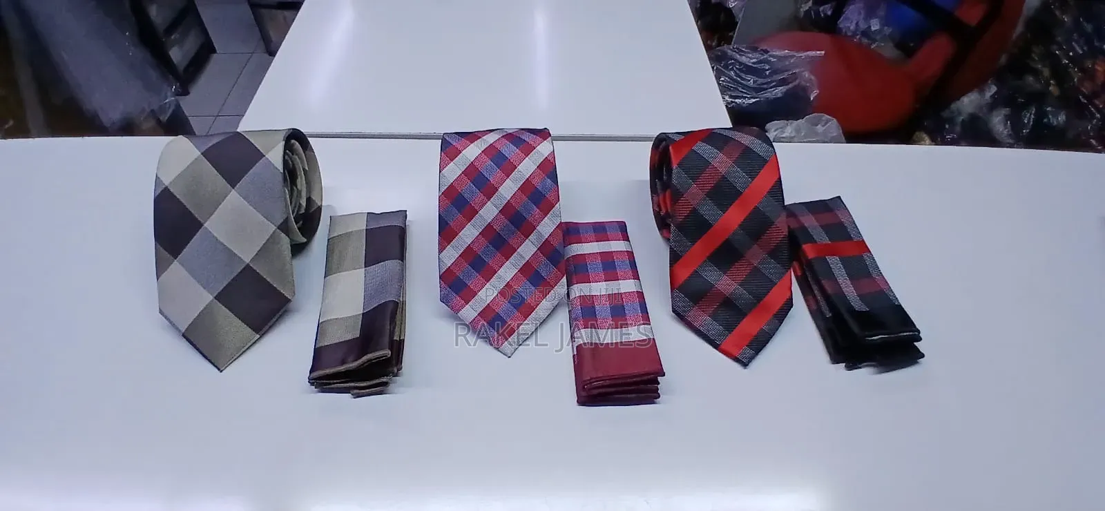 Checked Ties With Pocket Square