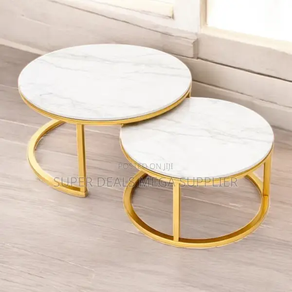 Luxury Round Marble Nesting Tables With Durable Gold Frame