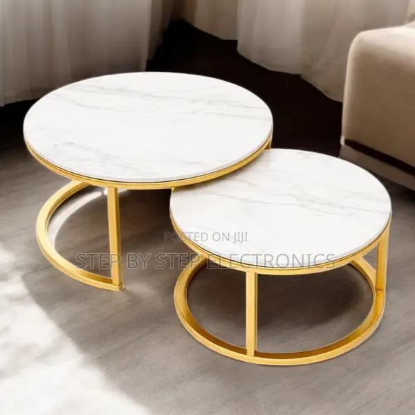 Luxury Living Room Marble Nesting Tables With Gold Metal Legs