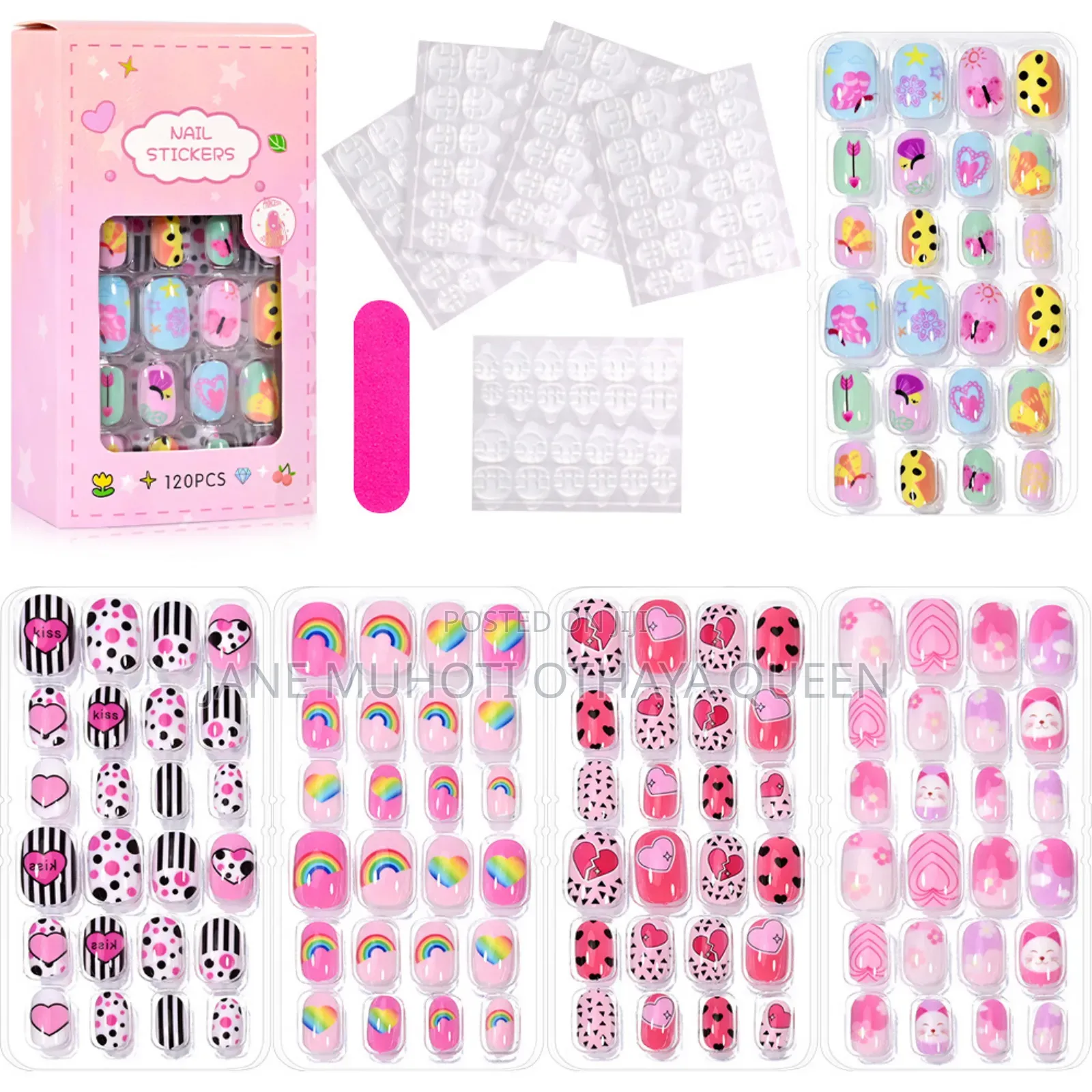 120/24pcs/Box Kids Cartoon Pattern Wearing Fake Nails