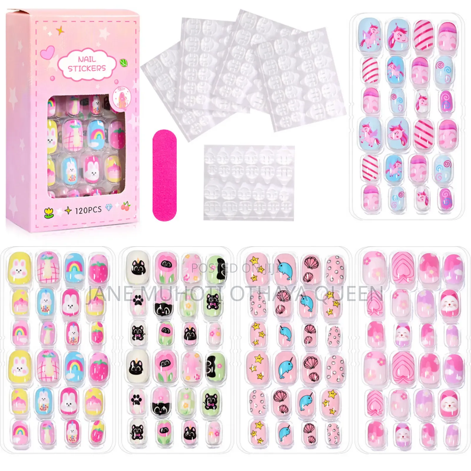 120/24pcs/Box Kids Cartoon Pattern Wearing Fake Nails